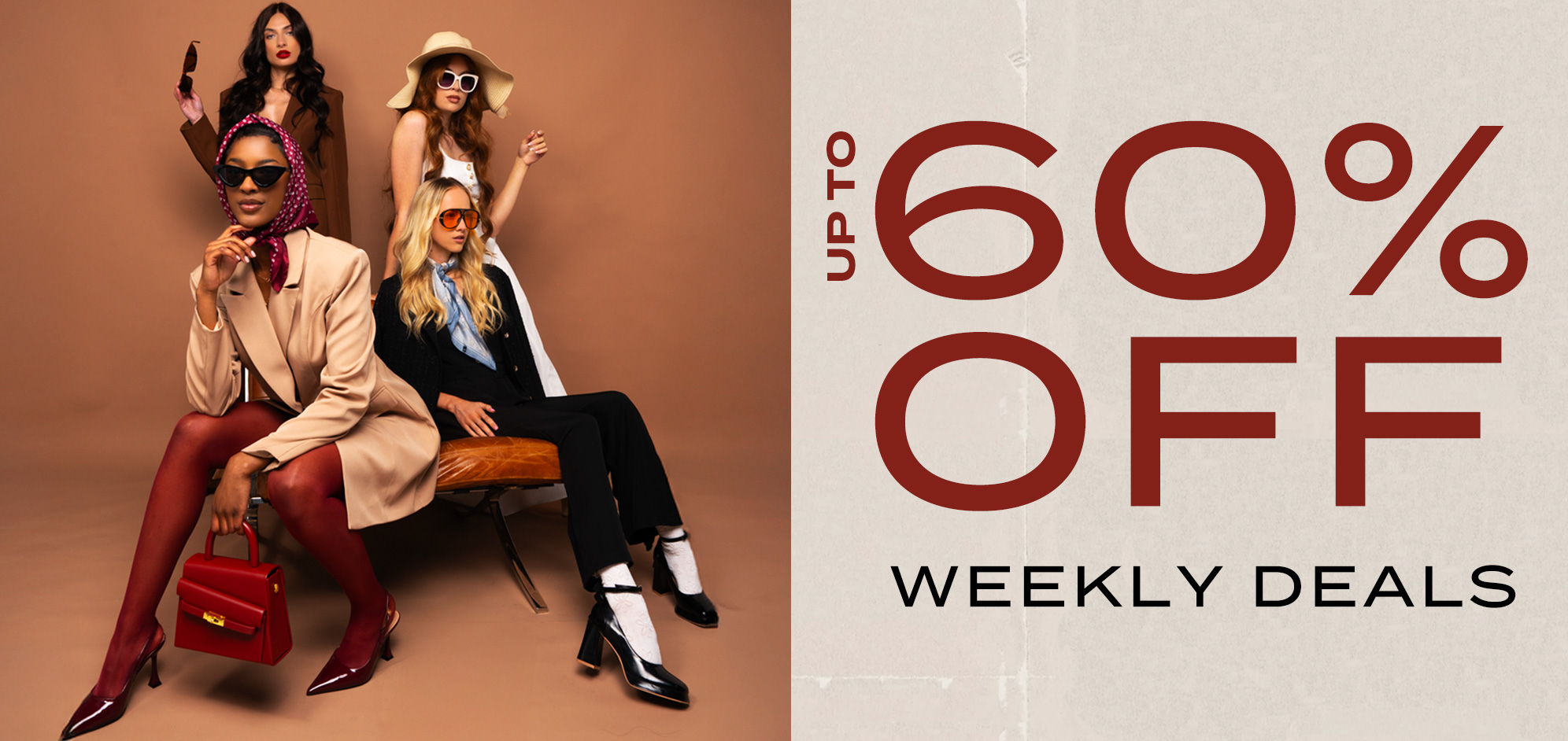 weekly deals, up to 60% off on selected items