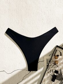 SHEIN Swim Summer Beach Plain Bikini Panty - Black - View 2
