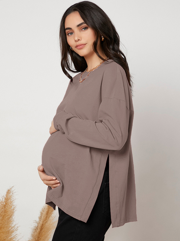 SHEIN Maternity Drop Shoulder Slit Hem, Slit Hem Tee World Cup Fall