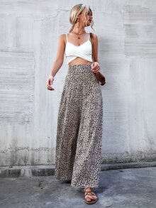 Breezaya Leopard Print High Waist Wide Leg Trousers - Multicolor - View 5
