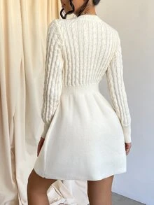 Firerie Cable Knit Jumper Dress - Beige - View 2
