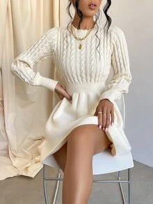 Firerie Cable Knit Jumper Dress - Beige - View 4