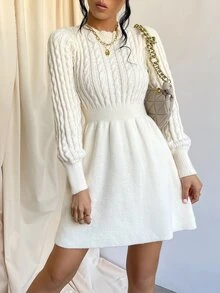 Firerie Cable Knit Jumper Dress - Beige - View 5