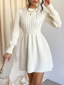 Firerie Cable Knit Jumper Dress - Beige - View 6