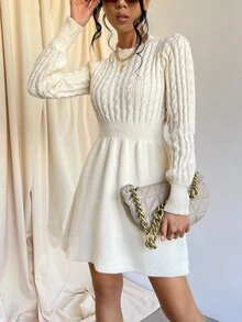 Firerie Cable Knit Jumper Dress - Beige - View 3
