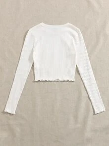 SHEIN EZwear Women All White Lettuce Trim Solid Tee For Spring Autumn Everyday School Casual - White - View 2