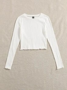 SHEIN EZwear Women All White Lettuce Trim Solid Tee For Spring Autumn Everyday School Casual - White - View 5