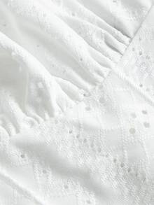 SHEIN x Marika Sila SHEIN MOD Eyelet Embroidery Lace-Up Ruched Bust White Cami Top,Christmas,Party,New Year - White - View 3