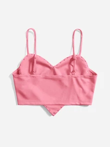 SHEIN ICON Camiseta Ajustada Con Corazón De Perlas Y Tirantes Con Corazón De Mallas - Rosa - Ver 2