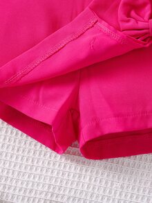 SHEIN Young Girl Bow Front Skort,Holiday,Summer,Travel - Hot Pink - View 3