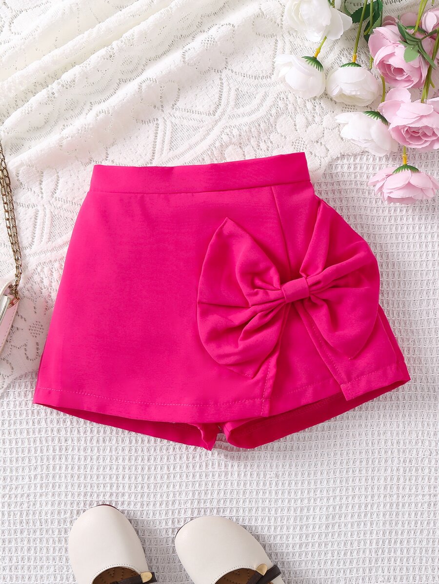 SHEIN Young Girl Bow Front Skort,Holiday,Summer,Travel - Hot Pink - View 1