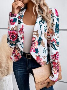 SHEIN LUNE Floral Print Shawl Collar Open Front Blazer In Fall/Winter,Casual - Multicolor - View 5