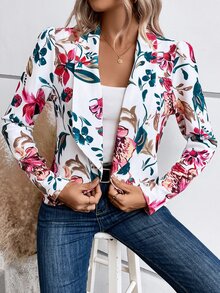 SHEIN LUNE Floral Print Shawl Collar Open Front Blazer In Fall/Winter,Casual - Multicolor - View 6