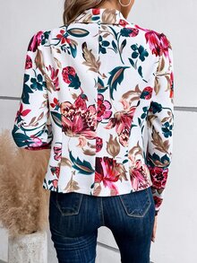 SHEIN LUNE Floral Print Shawl Collar Open Front Blazer In Fall/Winter,Casual - Multicolor - View 2
