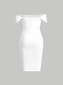 SHEIN MOD Off Shoulder Xù Váy bodycon - trắng - Xem 2