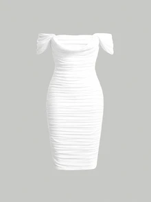 SHEIN MOD Off Shoulder Xù Váy bodycon - trắng - Xem 1
