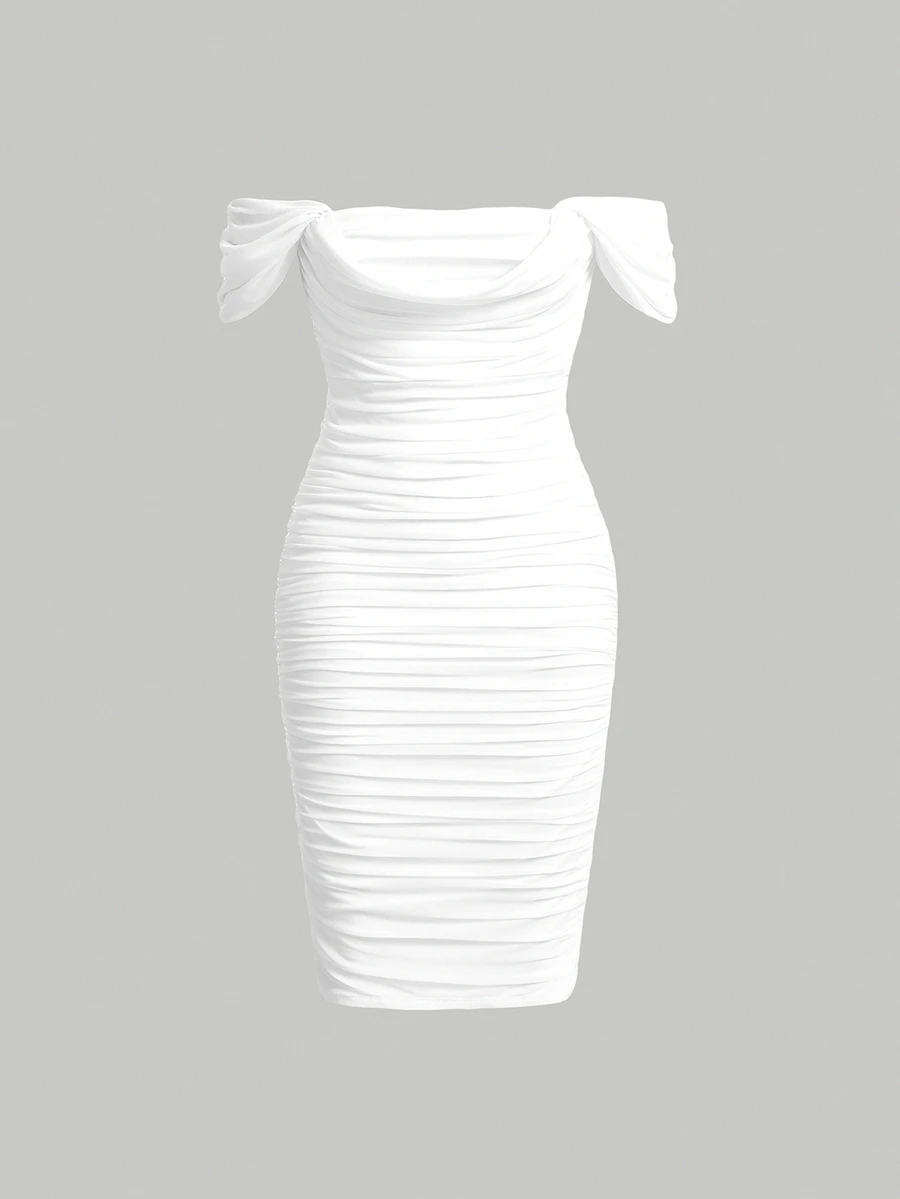 SHEIN MOD Off Shoulder Xù Váy bodycon - trắng - Xem 1