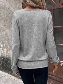 SHEIN Clasi Solid Square Neck Sweatshirt,Long Sleeve Tops Graduation,Back To School Outfits,Graduation,Teacher Outfits For Women,Back To School In Fall/Winter - Light Grey - View 2