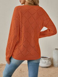 EMERY ROSE Solid Pointelle Knit Sweater In Fall/Winter - Rust Brown - View 2