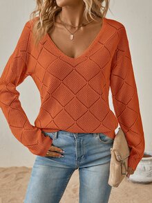 EMERY ROSE Maglione lavorato a punto traforato in maglia unita per l'autunno/inverno - Marrone ruggine - Visualizzare 1