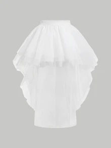 SHEIN MOD High Low Hem Mesh Overlay Skirt - White - View 1