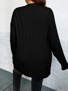 SHEIN Clasi 加大落肩口袋贴花开衫，适合冬季 - 黑色 - 查看 2