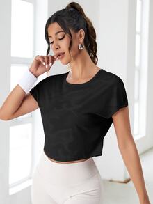 SHEIN Sports Camo Print Wrap Cut Out Back Sports Tee Workout Tank Top Gym Women Shirts - Black - View 3