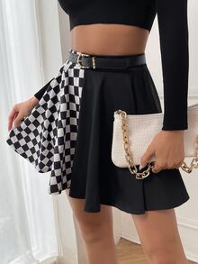 SHEIN 棋盤格喇叭半身裙不附腰帶 - 彩色 - 查看 5