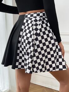 SHEIN 棋盤格喇叭半身裙不附腰帶 - 彩色 - 查看 2