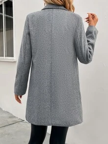 SHEIN Clasi 翻領雙排扣大衣，秋季辦公商務灰色休閒優雅款 - 灰色 - 查看 2