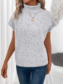 EMERY ROSE Turtleneck Batwing Sleeve Turtleneck Batwing Sleeve Sweater Vest - Light Grey - View 6