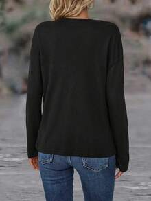 EMERY ROSE Colorblock Button Detail Drop Shoulder Tee Graphic Tees Women Tops - Multicolor - View 2