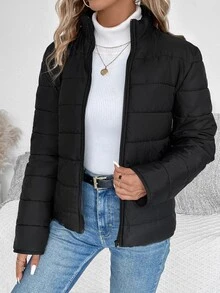 EMERY ROSE Zip Up Padded Padded Coat For Winter Clothes Fall Cloth For Women - Black - View 5