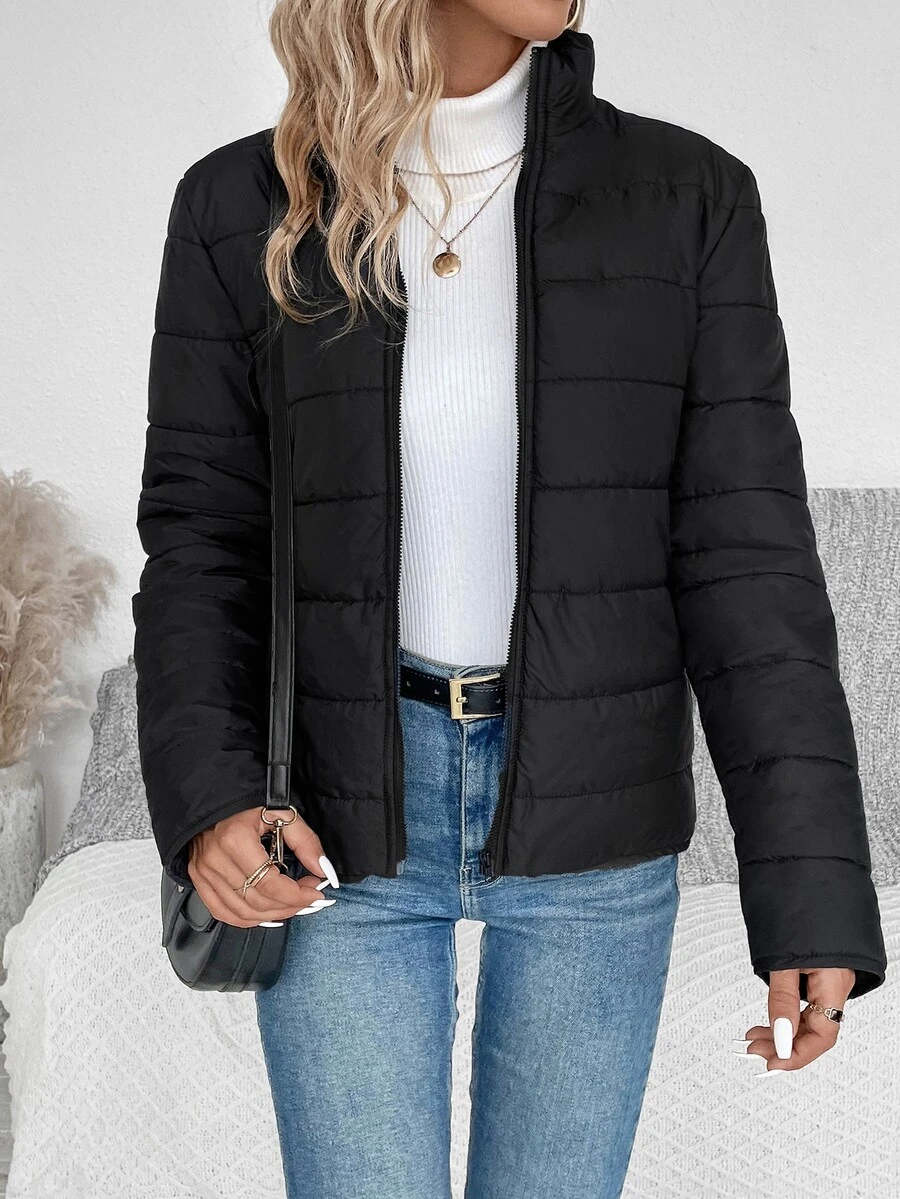 EMERY ROSE Zip Up Padded Padded Coat For Winter Clothes Fall Cloth For Women - Black - View 1