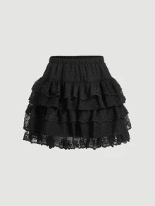 SHEIN MOD Women's Multi-layer Lace Skirt - Black - View 2