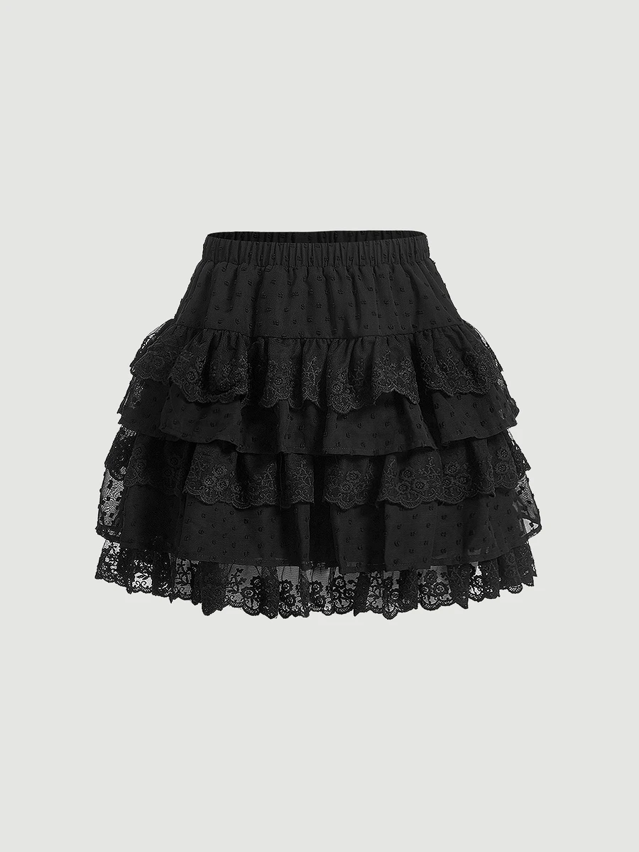 SHEIN MOD Women's Multi-layer Lace Skirt