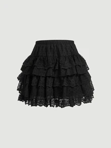 SHEIN MOD Women's Multi-layer Lace Skirt - Black - View 3