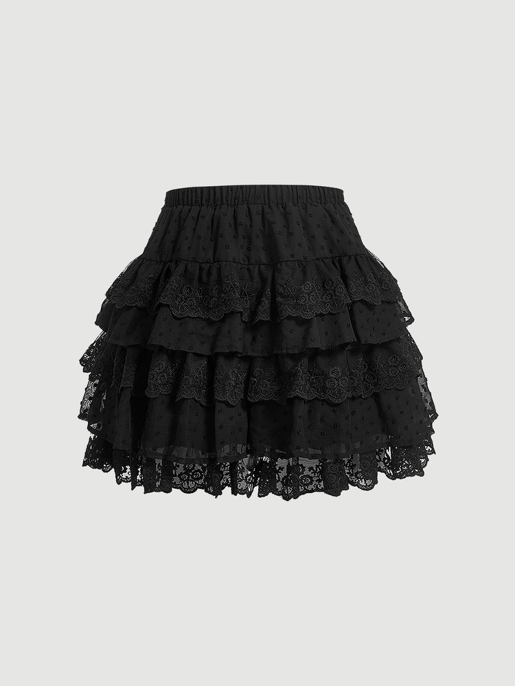 SHEIN MOD Women's Multi-layer Lace Skirt - Black - View 2