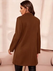 SHEIN Clasi Women's Double-Breasted Woolen Coat In Fall/Winter - Coffee Brown - View 3