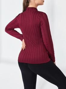 SHEIN Sports Women's Plus Size Seamless Zip Up Slim Fit Sports Jacket - Burgundy - View 2