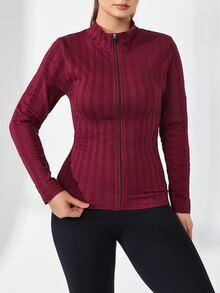 SHEIN Sports Women's Plus Size Seamless Zip Up Slim Fit Sports Jacket - Burgundy - View 5