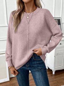 EMERY ROSE Dam enfärgad stickad pullover med nedsänkta axelband höst/vinter - Dammrosa - Visa 3