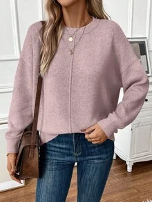 EMERY ROSE Dam enfärgad stickad pullover med nedsänkta axelband höst/vinter - Dammrosa - Visa 4