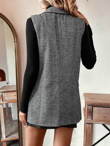 Easowa Women's Sleeveless Herringbone Blazer In Autumn/ Teachers' Day Office Business Black And White Casual Business Professional - Black - View 2