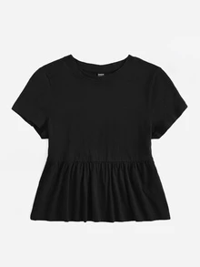 SHEIN EZwear Solid Ruffle Hem Tee - Black - View 4