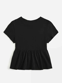 SHEIN EZwear Solid Ruffle Hem Tee - Black - View 3