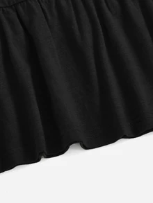 SHEIN EZwear Solid Ruffle Hem Tee - Black - View 5