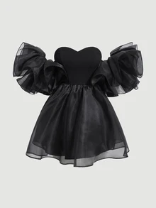 SHEIN MOD Women's Off Shoulder Dress With Exaggerated Sleeves - Black - View 1