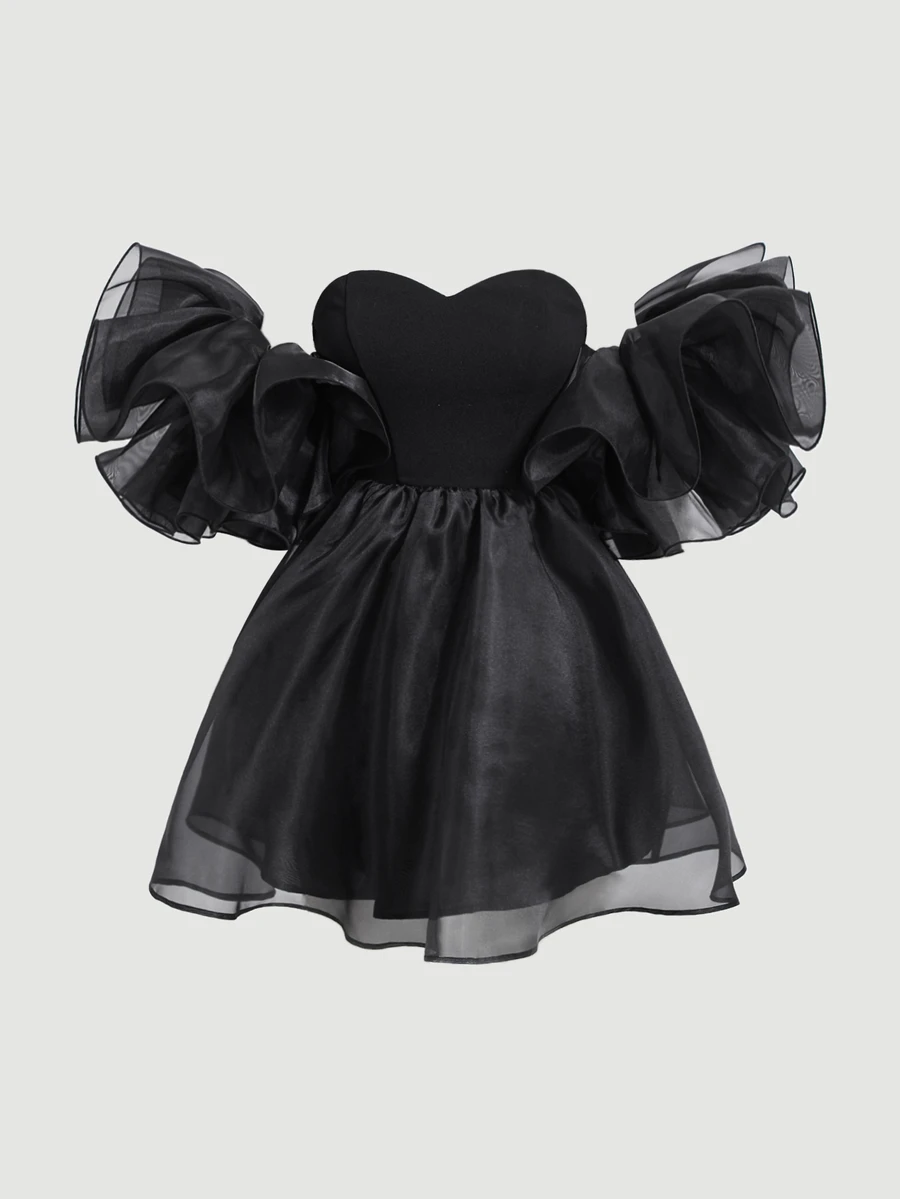 SHEIN MOD Women's Off Shoulder Dress With Exaggerated Sleeves - Black - View 1