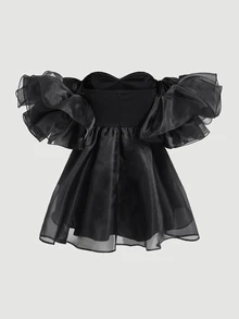 SHEIN MOD Women's Off Shoulder Dress With Exaggerated Sleeves - Black - View 2